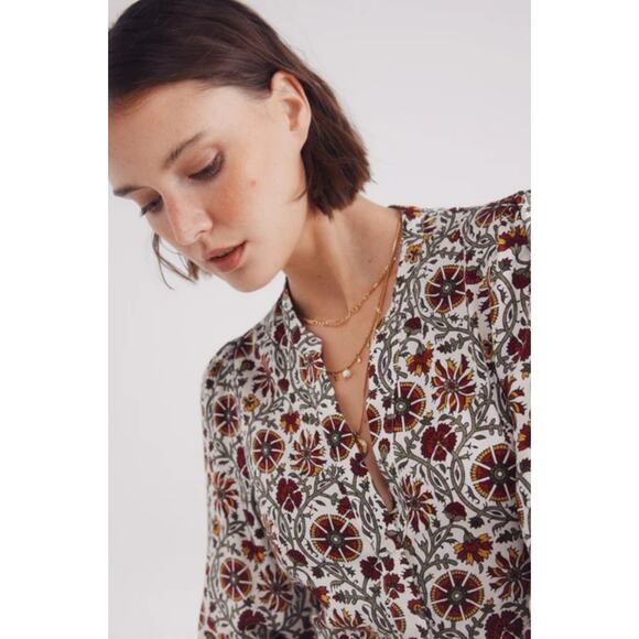 LOFT Floral Blouse NWT Size S Long Sleeve Split Neck Boho Top Soft Lightweight - Picture 3 of 8
